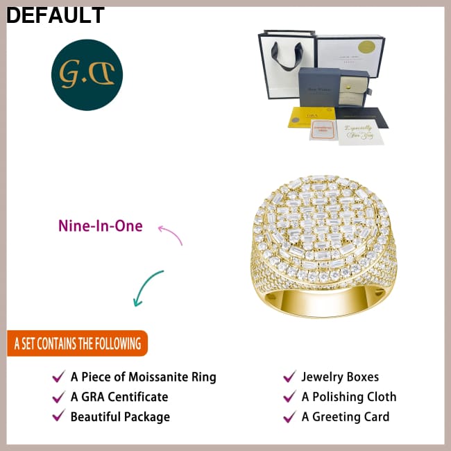 11.9 CTW Hip Hop Statement Moissanite Diamond Ring for Men 18K Gold Plated S925 Sterling Silver with Bold Urban Luxury