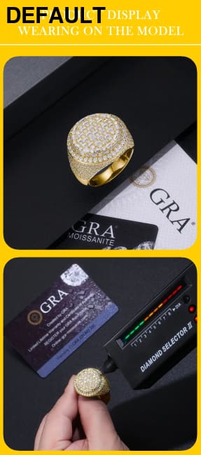 11.9 CTW Hip Hop Statement Moissanite Diamond Ring for Men 18K Gold Plated S925 Sterling Silver with Bold Urban Luxury