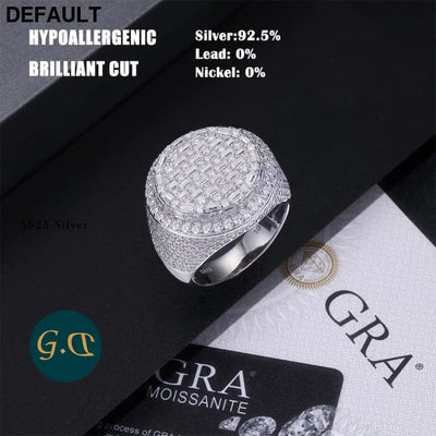 11.9 CTW Hip Hop Statement Moissanite Diamond Ring for Men 18K Gold Plated S925 Sterling Silver with Bold Urban Luxury