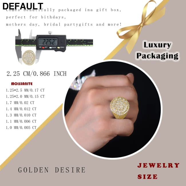 11.9 CTW Hip Hop Statement Moissanite Diamond Ring for Men 18K Gold Plated S925 Sterling Silver with Bold Urban Luxury