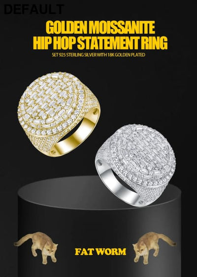 11.9 CTW Hip Hop Statement Moissanite Diamond Ring for Men 18K Gold Plated S925 Sterling Silver with Bold Urban Luxury