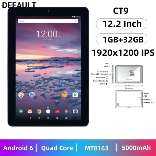 12.2’’ 1GB RAM 32GB ROM Android 6.0 Tablet PC 1920x1200 IPS MT8163 Quad Core Dual Camera 5000mAh Battery Mini HD-MI Add