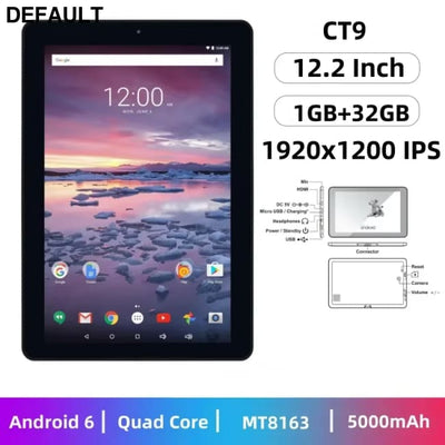 12.2’’ 1GB RAM 32GB ROM Android 6.0 Tablet PC 1920x1200 IPS MT8163 Quad Core Dual Camera 5000mAh Battery Mini HD-MI Add