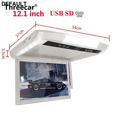 12 inch Monitor 1080P Video HD Digital TFT Screen Widescreen Ultra-thin Mounted Car Roof Player HDMI AV FM USB SD MP5