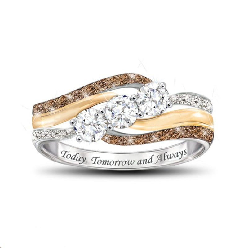 Europe and America Hot Sale Fashionable Personalized Letter Set Crystal Two-Tone Women’s Wedding Ring