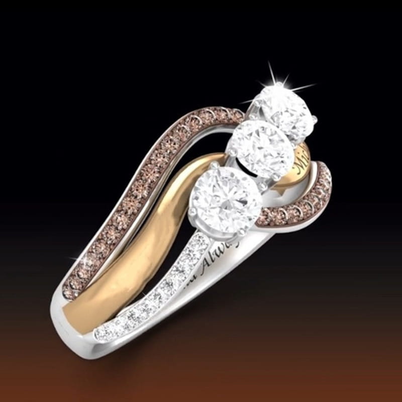 Europe and America Hot Sale Fashionable Personalized Letter Set Crystal Two-Tone Women’s Wedding Ring