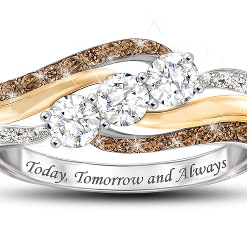 Europe and America Hot Sale Fashionable Personalized Letter Set Crystal Two-Tone Women’s Wedding Ring