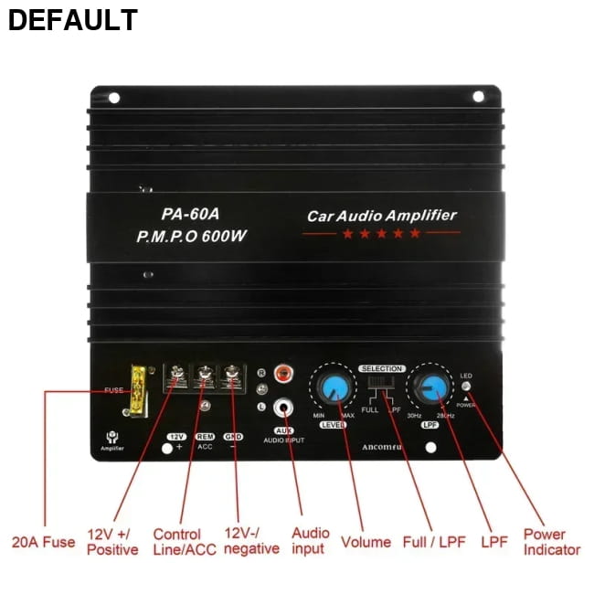 12V 600W Mono Car Audio Amplifier Powered Subwoofer Bass Amplifiers Motor Vehicle