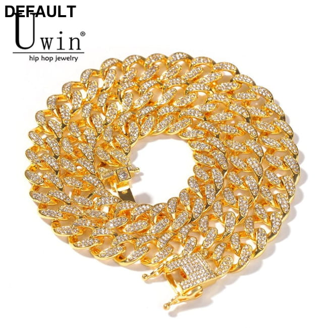 13mm Cuban Miami Link Rhinestones Necklace Chain Full Bling Men Necklaces Sterling Silver