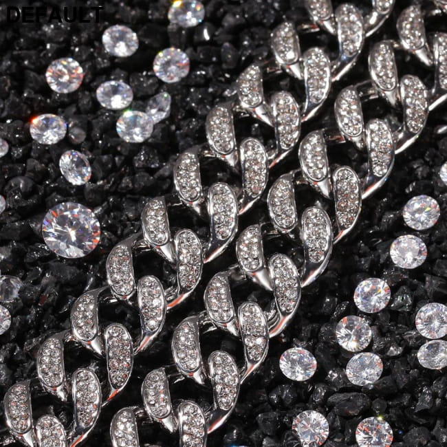 13mm Cuban Miami Link Rhinestones Necklace Chain Full Bling Men Necklaces Sterling Silver