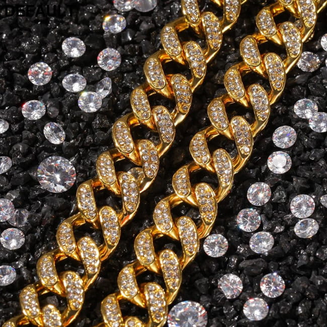 13mm Cuban Miami Link Rhinestones Necklace Chain Full Bling Men Necklaces Sterling Silver