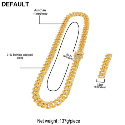 13mm Cuban Miami Link Rhinestones Necklace Chain Full Bling Punk Choker Charms Hiphop Jewelry Men Necklaces Sterling