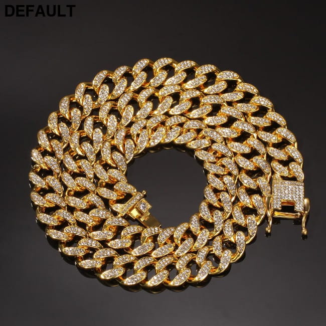 13mm Cuban Miami Link Rhinestones Necklace Chain Full Bling Men Necklaces Sterling Silver