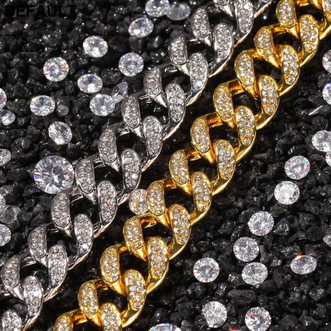 13mm Cuban Miami Link Rhinestones Necklace Chain Full Bling Men Necklaces Sterling Silver