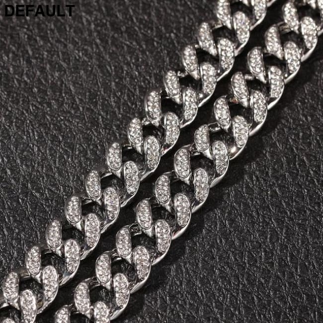 13mm Cuban Miami Link Rhinestones Necklace Chain Full Bling Punk Choker Charms Hiphop Jewelry Silver color / 16inch Men