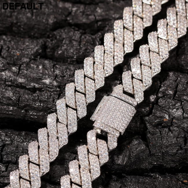 13mm Micro Pave Prong Cuban Chain Necklaces Fashion Hiphop Men Sterling Silver