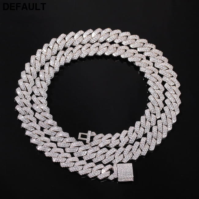 13mm Micro Pave Prong Cuban Chain Necklaces Fashion Hiphop Men Sterling Silver