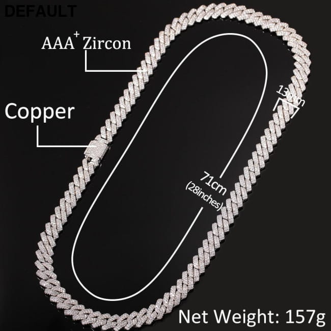 13mm Micro Pave Prong Cuban Chain Necklaces Fashion Hiphop Men Sterling Silver