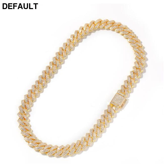 13mm Micro Pave Prong Cuban Chain Necklaces Fashion Hiphop gold color / 16inch Men Sterling Silver