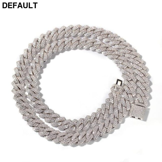 13mm Micro Pave Prong Cuban Chain Necklaces Fashion Hiphop silver color / 16inch Men Sterling