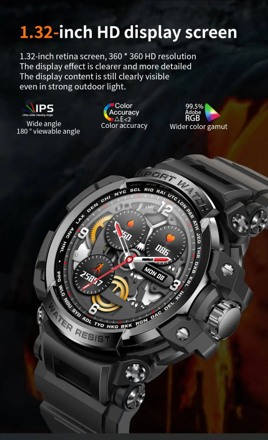 LC16 smartwatch Bluetooth call outdoor three defense heart rate monitoring smart watch