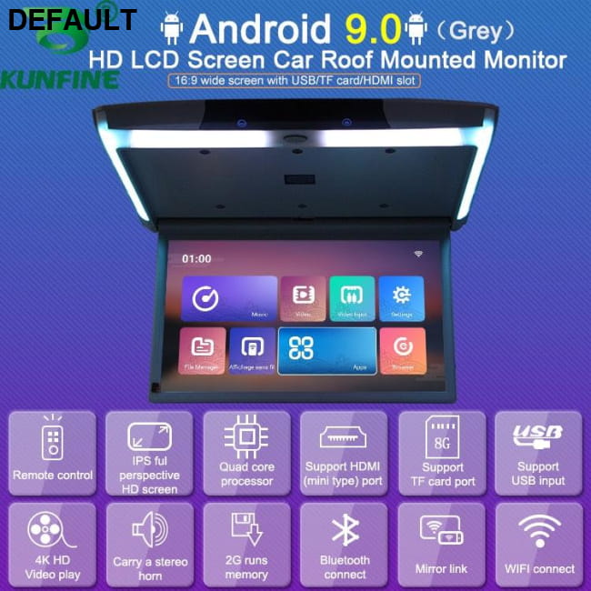 15.6 Inch Android 9.0 Car Roof Monitor Overhead Multimedia Video Grey Ceiling & Headrest Monitors Electronics