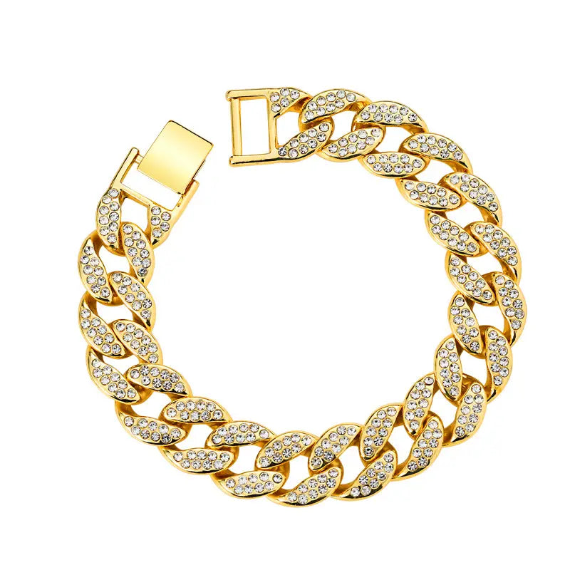 Cuban Thick Link Chain Bracelet Punk Luxury Crystal Bracelets for Women Men Jewelry Gold Color Rhinestone Bangles Bling