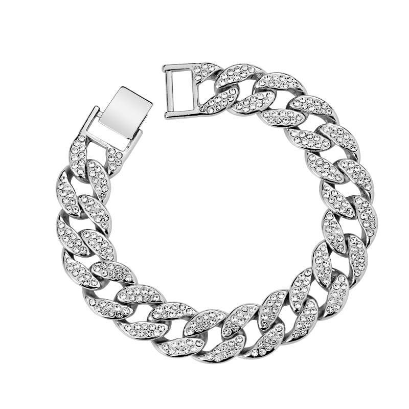 Cuban Thick Link Chain Bracelet Punk Luxury Crystal Bracelets for Women Men Jewelry Gold Color Rhinestone Bangles Bling