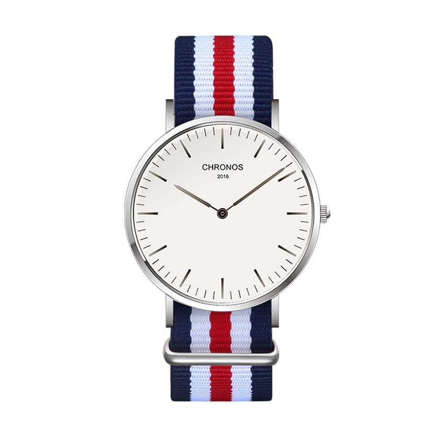 CHRONOS Watch Nylon Knitted Watchband Two Needle Cloth Button Couple