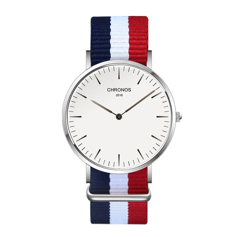 CHRONOS Watch Nylon Knitted Watchband Two Needle Cloth Button Couple