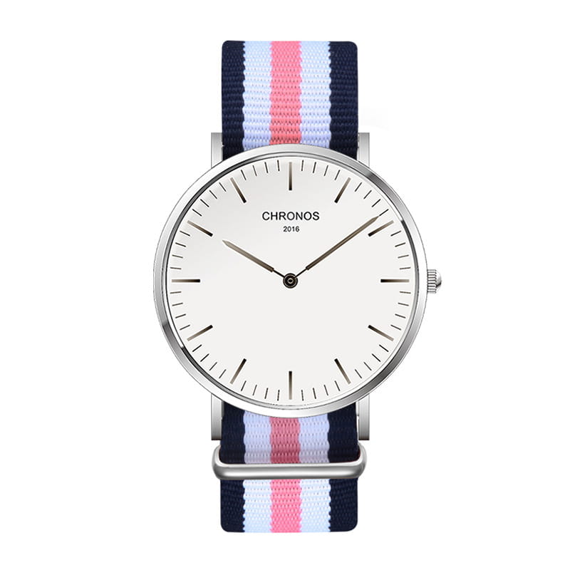 CHRONOS Watch Nylon Knitted Watchband Two Needle Cloth Button Couple