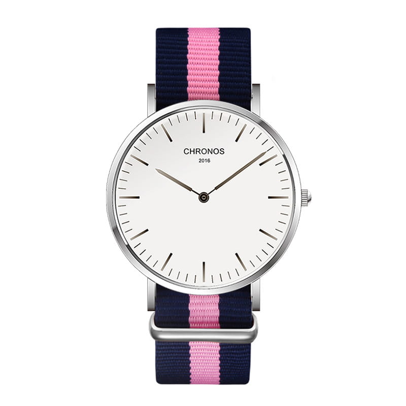 CHRONOS Watch Nylon Knitted Watchband Two Needle Cloth Button Couple