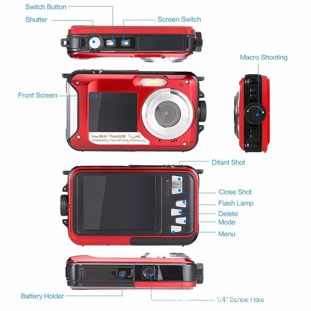 Dual-screen waterproof HD digital camera