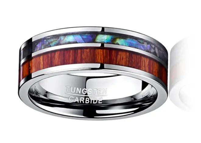 8MM wide tungsten steel ring with polished wood grain men’s wedding rings