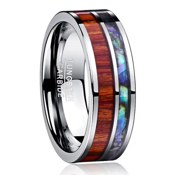 8MM wide tungsten steel ring with polished wood grain men’s wedding rings
