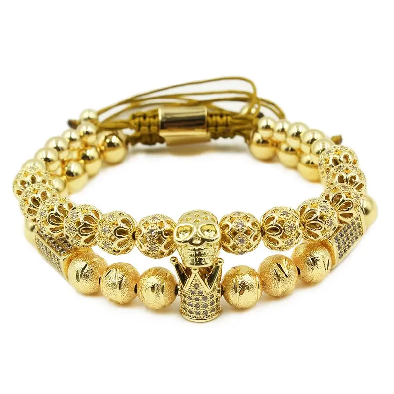 Men Bracelet jewelry Crown Charm Studded Zircon Macrame beads Bracelets