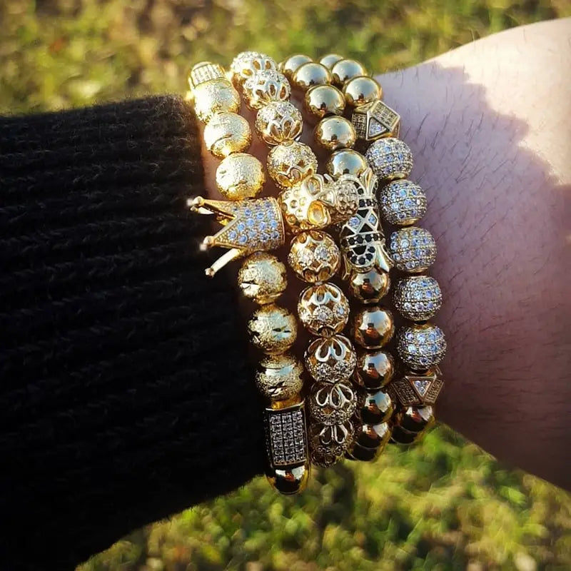 Men Bracelet jewelry Crown Charm Studded Zircon Macrame beads Bracelets