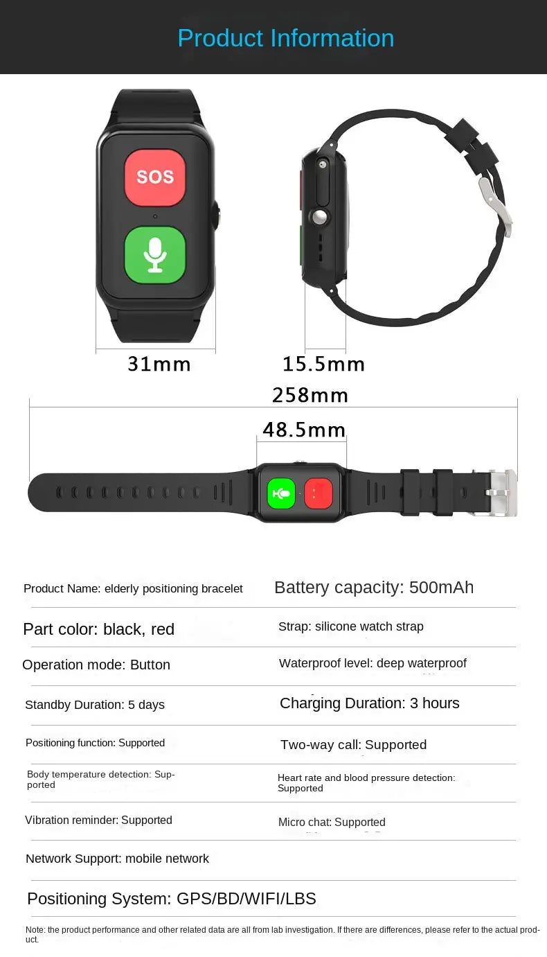 A70 Elderly GPS Positioning Watch Locator With Heart Rate Measurement Body Temperature Smart Bracelet