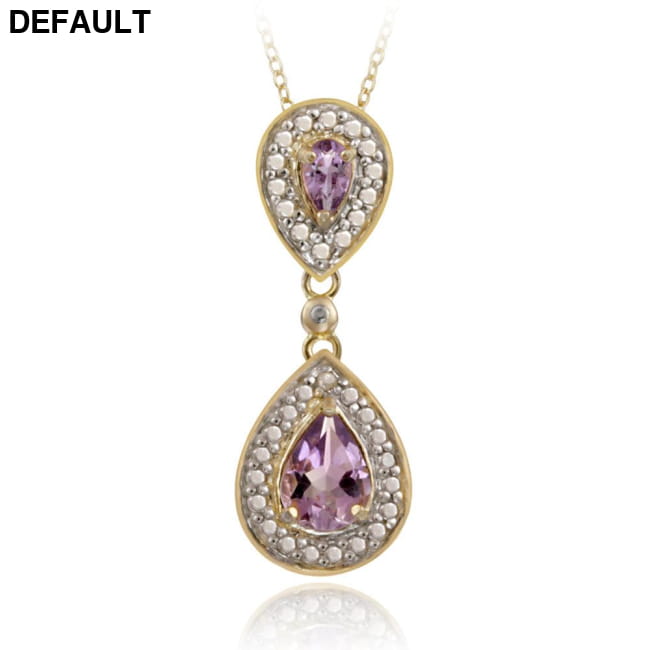 18K Gold over Sterling Silver Amethyst Diamond Accent Double Teardrop Pendant &, 18’’ Necklaces
