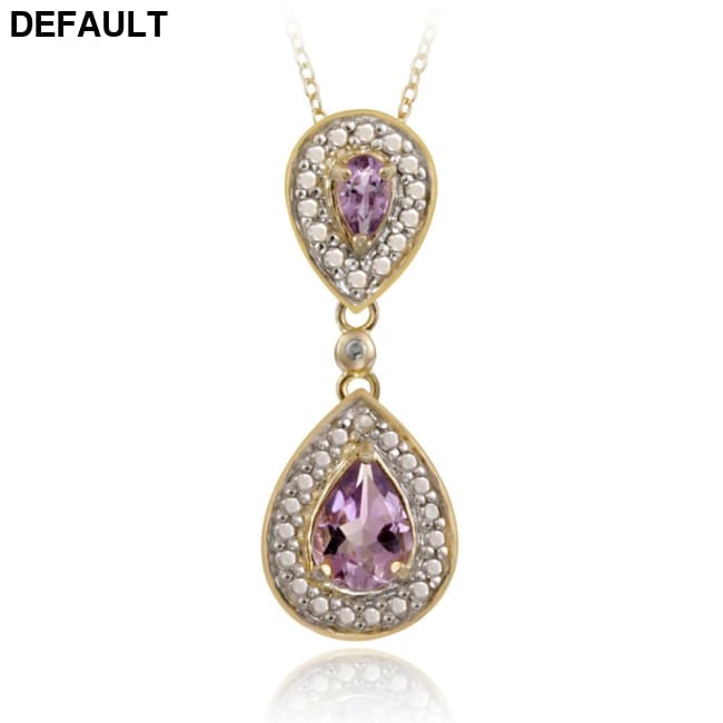 18K Gold over Sterling Silver Amethyst & Diamond Accent Double Teardrop Pendant 18’’ Pendant, Necklaces