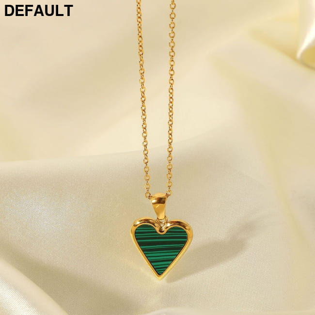 Elegant Green Malachite and Shell Love Pendant Titanium Steel Necklace JDN20731-green Sterling Silver Necklaces Eaux De