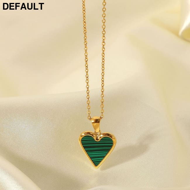 18k Gold & Shell Love Pendant Necklace - Green Malachite Black - Elegant Titanium Steel Jewelry for Women