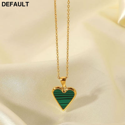 18k Gold & Shell Love Pendant Necklace - Green Malachite Black - Elegant Titanium Steel Jewelry for Women