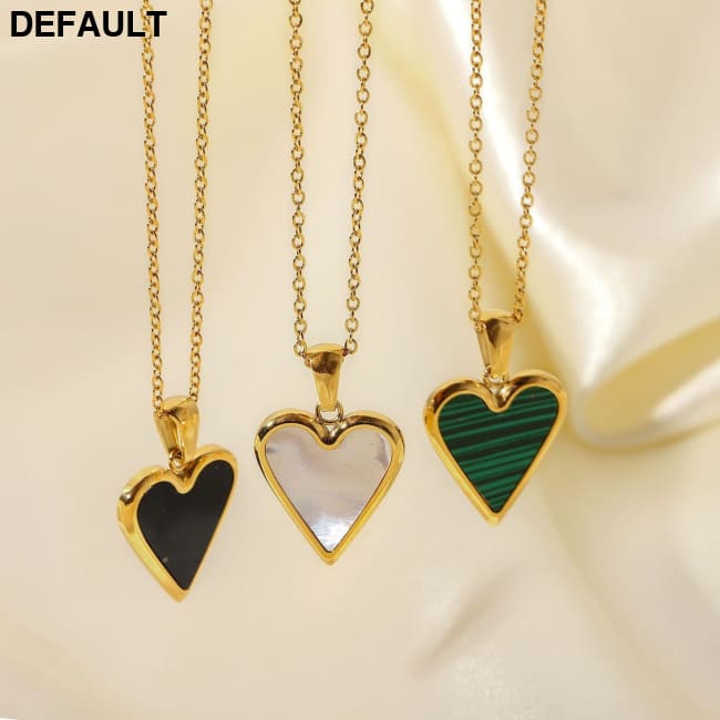 18k Gold & Shell Love Pendant Necklace - Green Malachite Black - Elegant Titanium Steel Jewelry for Women