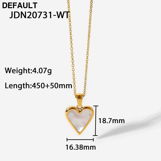 18k Gold & Shell Love Pendant Necklace - Green Malachite Black - Elegant Titanium Steel Jewelry for Women Sterling