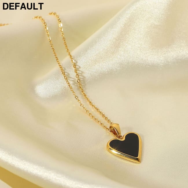 18k Gold & Shell Love Pendant Necklace - Green Malachite Black - Elegant Titanium Steel Jewelry for Women Sterling