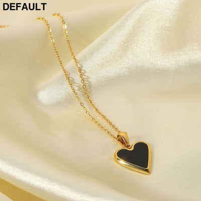 18k Gold & Shell Love Pendant Necklace - Green Malachite Black - Elegant Titanium Steel Jewelry for Women Sterling