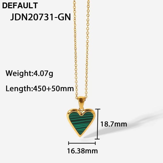 18k Gold & Shell Love Pendant Necklace - Green Malachite Black - Elegant Titanium Steel Jewelry for Women Sterling