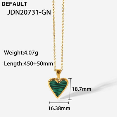 18k Gold & Shell Love Pendant Necklace - Green Malachite Black - Elegant Titanium Steel Jewelry for Women Sterling