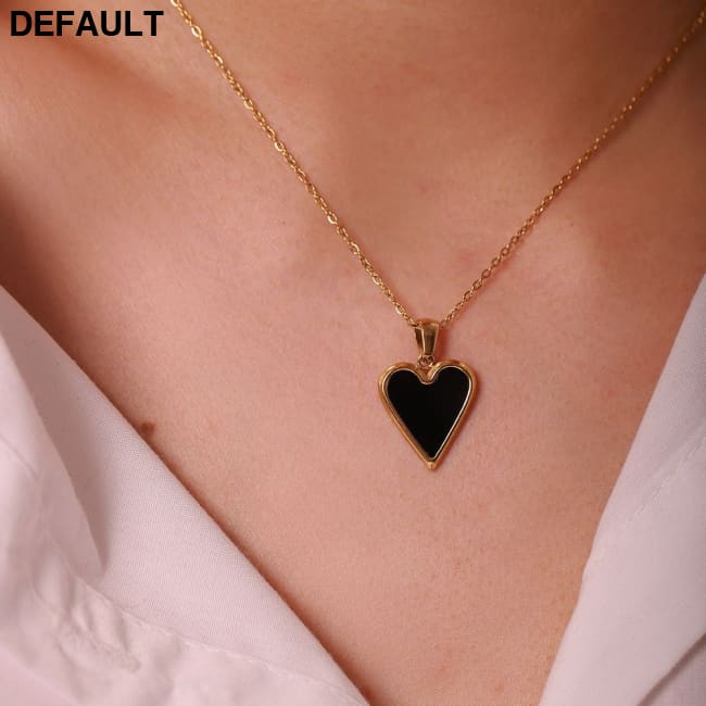 18k Gold & Shell Love Pendant Necklace - Green Malachite Black - Elegant Titanium Steel Jewelry for Women Sterling